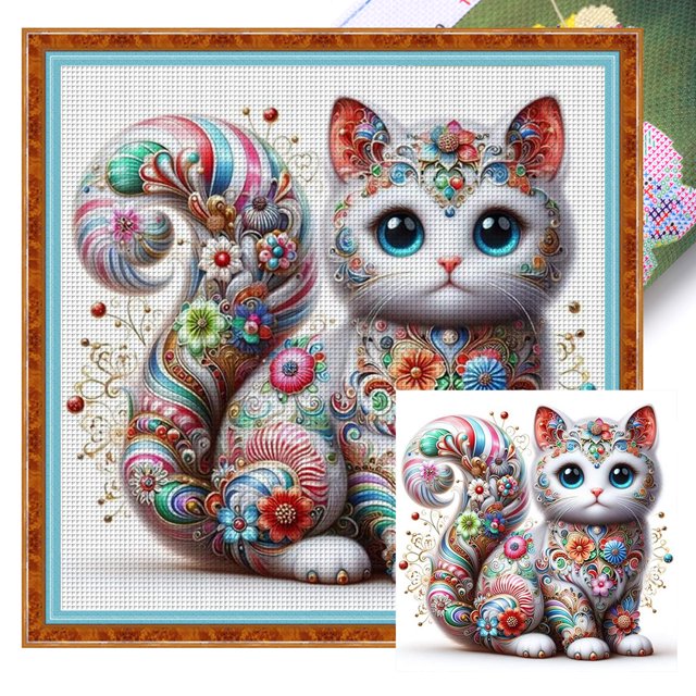 (11CTACC-4709__C__40X40) hilo algodón ecológico bordado 11CT 3 hebras impresión 40*40cm kit serie punto cruz gato tabby