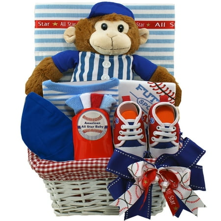 Art of Appreciation Gift Baskets American All Star Baby Boy Baseball Gift with Teddy Bear, Red/White/Blue []