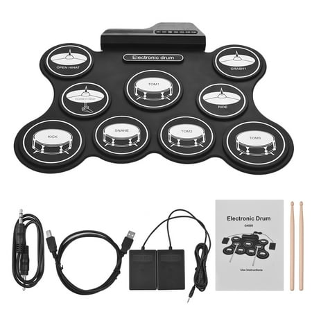Portable USB Roll Up Drum Kit Digital Electronic Drum Set 9 Silicon Drum Pads with Drumsticks Foot Pedals for Beginners