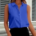 thumbnail image 2 of Women's Sleeveless Notch Lapel Button Front Satin Blouse Tops Shirts Tunics for Casual Business Work Office Vacation Outfits Fashion Essential Gift for Women | Sopatenor,Blue XL, 2 of 9