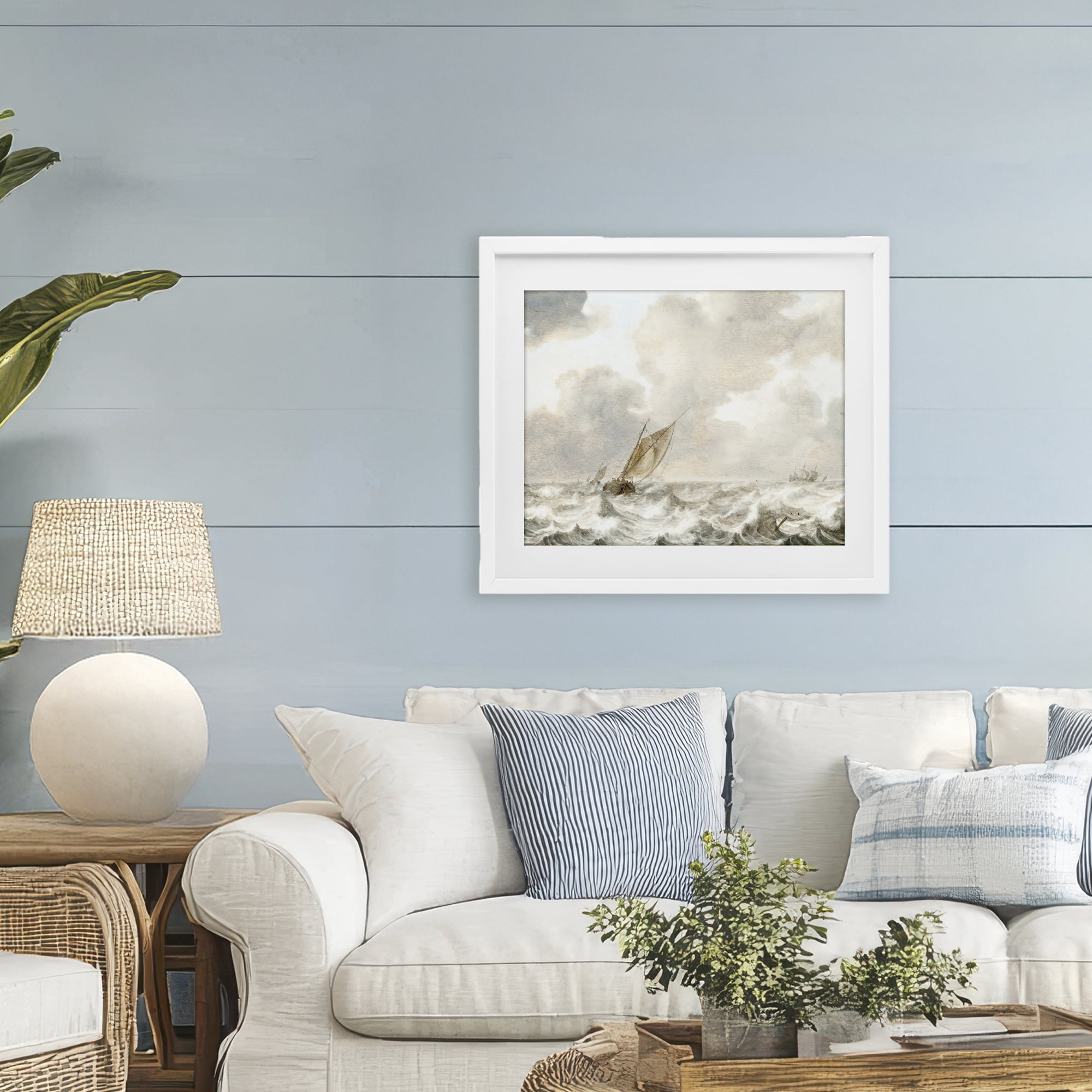 Stupell Industries Vintage Stormy Seas White Framed Print Under Glass, design by Leah Straatsma