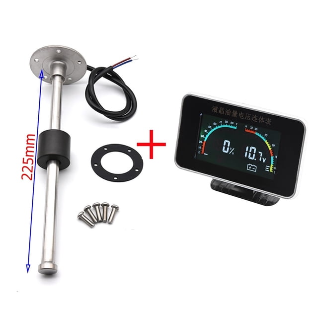 2 In 1 LCD Fuel Gauge Voltmeter With Fuel Float Sensor 0-190ohm For 12V Car Truck Motorcycle Oil Tank Level Sensor 100-600MM ,Suits Most Tanks
