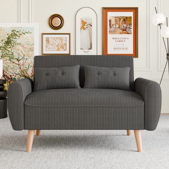 Sobaniilo 47" Small Modern Loveseat Sofa, Mid Century Linen Fabric 2-Seat Sofa Couch Tufted Love Seat with Back Cushions and Tapered Wood Legs for Living Room, Bedroom and Small Space (Dark Gray)