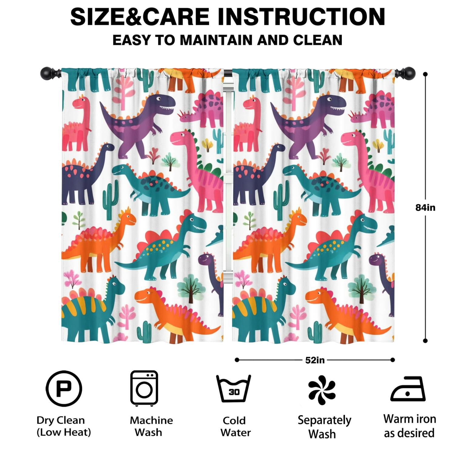 Blackout Kids Curtains,Cute Dinosaur Pattern Childrens Insulated Curtains Set Of 2,Bedroom Essentials,Toddler Room Decor 52x84in(132x213cm)