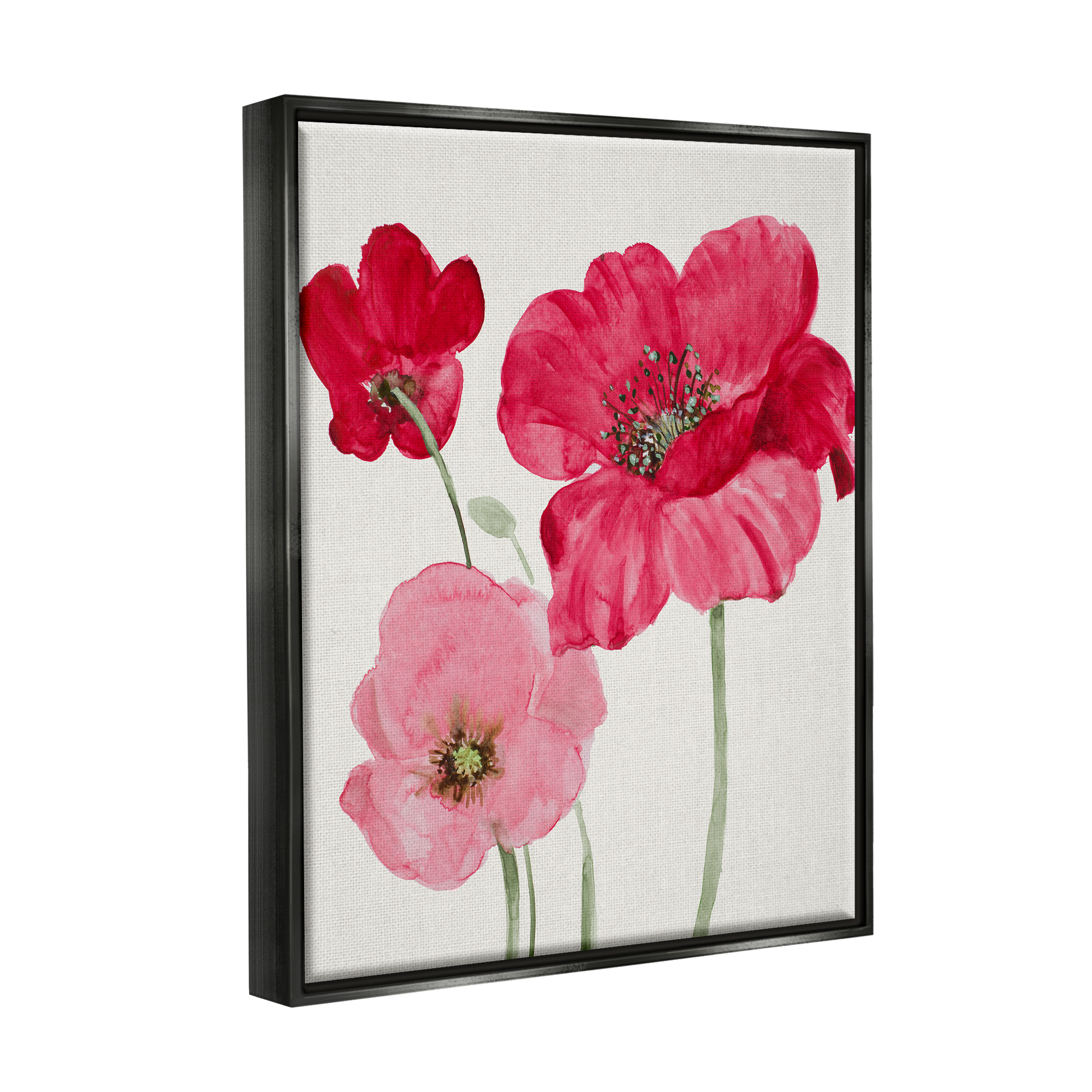Stupell Romantic Red Poppies Trio Botanical & Floral Painting Black Floater Framed Art Print Wall Art