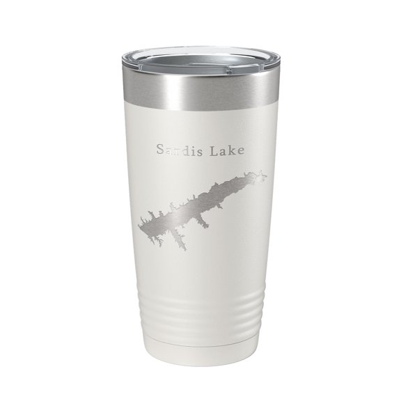 Sardis Lake Map Tumbler Travel Mug Insulated Laser Engraved Coffee Cup Mississippi 20 oz White