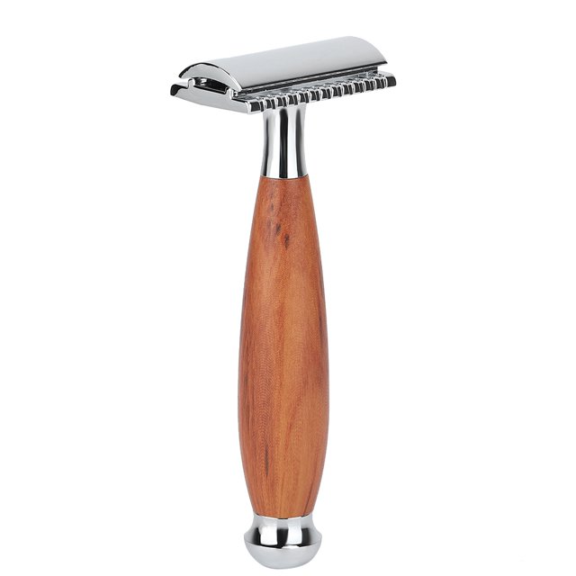 Manual Shaver,Men's Classic Double Blade Wood Handle Razor Manual Razor Smooth Operation