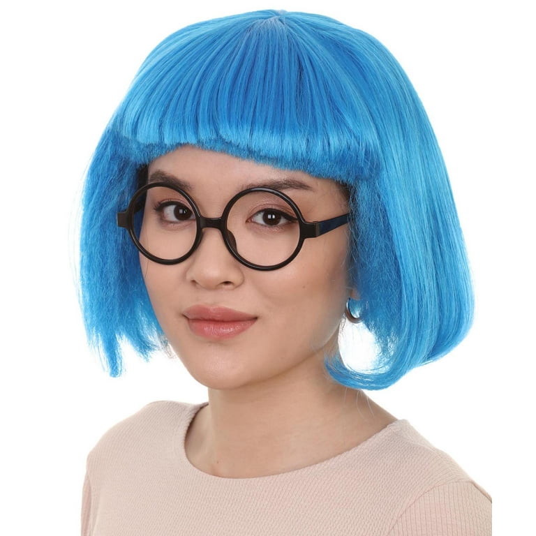 HPO Fashion Edna Multiple Colors Bob with Bangs and Glasses Halloween Wig Breathable Capless Cap