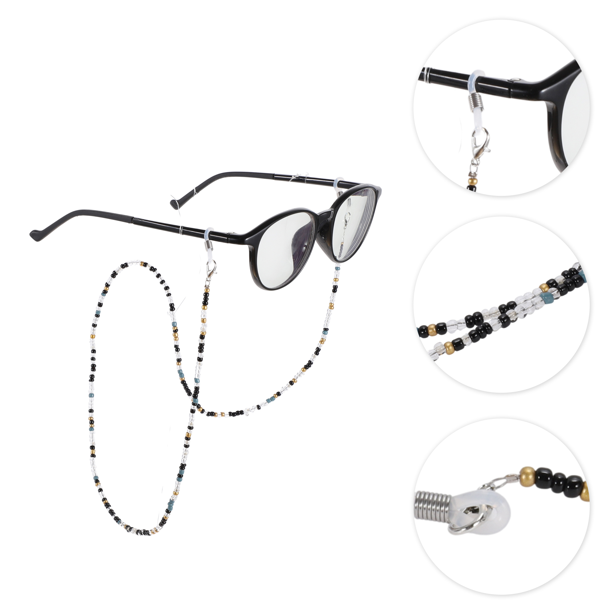 Unique Bargains Beaded Pattern Eyeglass Chain 1 Pc Black