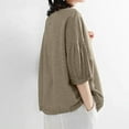 thumbnail image 6 of CHGBMOK Womens Solid Puff Sleeve Half Sleeve Blouses Crew Neck T Shirts Comfy Casual Tops Curved Hem Going Out Outfit, 6 of 6