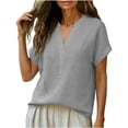 thumbnail image 6 of Dxzfnsa Womens Linen Shirts Short Sleeve Button Down Shirts Casual Vacation Beach Summer Tops Cowgirl Western Concert Outfits S-2XL, 6 of 7