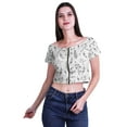 thumbnail image 2 of Moomaya Printed Boat Neck Womens Sexy Summer Tops Zip Front Viscose Crop Top, 2 of 5
