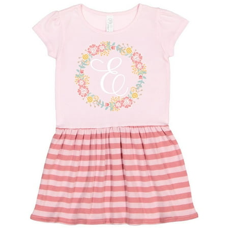 

Inktastic E Monogram Alphabet Letter Rose Floral Wreath Gift Toddler Girl Dress