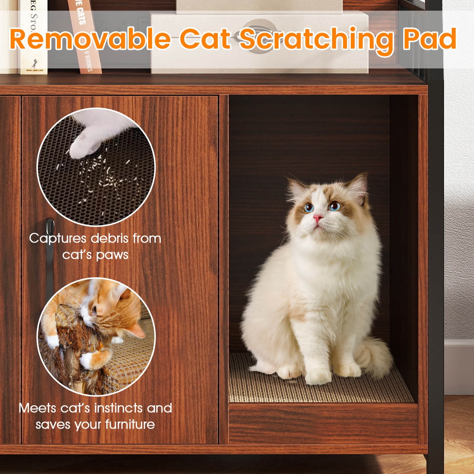 Costway Cat Litter Box Enclosure with Storage Shelves with Scratching Pad, Charging Station