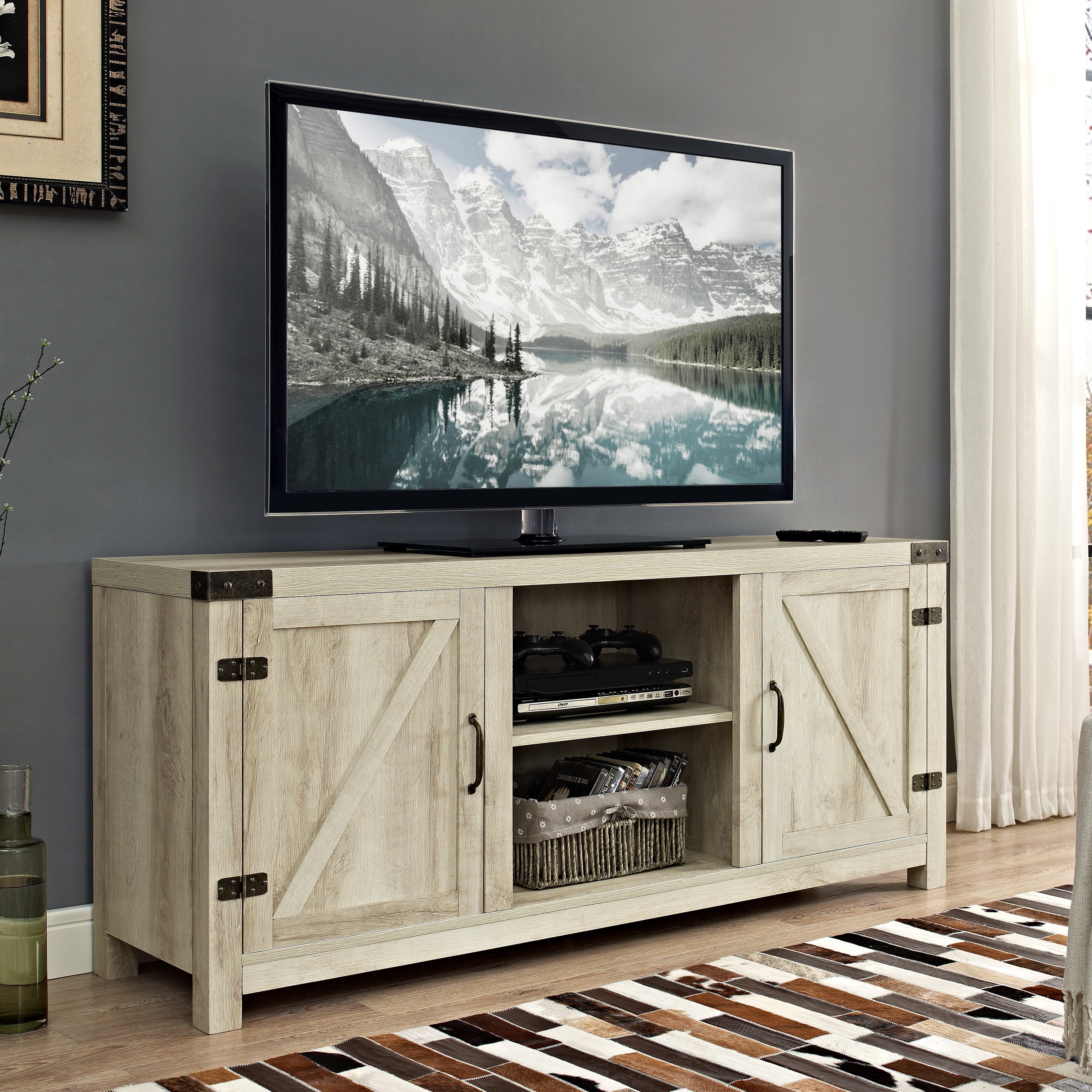 farmhouse style tv stand with fireplace