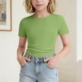 thumbnail image 2 of Kukoosong Girl's Ribbed Knit Form-Fitting T-Shirt, Kids Crew Neck Short Sleeve Tee, Stretchy Slim Fit Casual Everyday Summer Tops for Girls, 2 of 7
