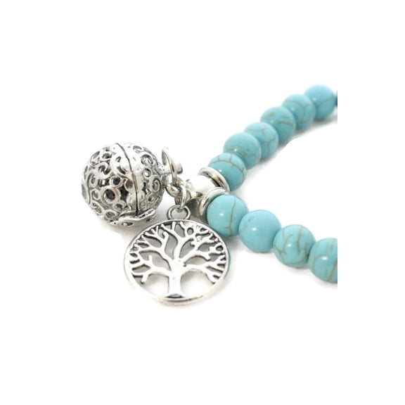 Aqua Turquoise Stone Essential Oil Diffuser Bracelet- Tree of Life Charm