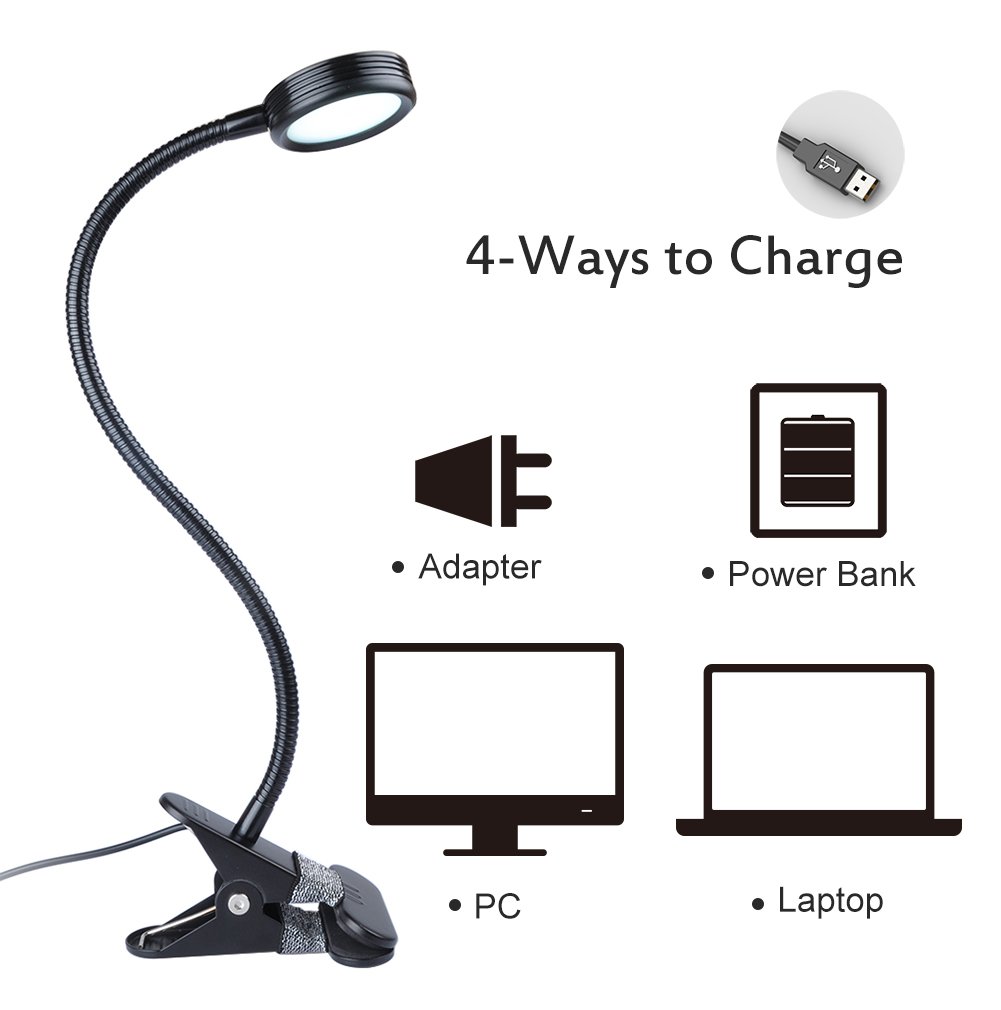 LEPOWER Clip on Light / Reading Light/ Light Color Changeable (Black) NEW