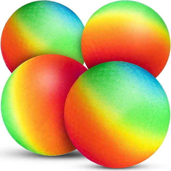HTOOQ Rainbow Playground Balls HTOOQ 8.5Inch (Pack of 4) Rubber Bouncy Inflatable Balls for Kids and Adults, Indoor and Outdoor Games, Kickballs, Dodgeball, Four Square, Dodge Ball, Handball - -