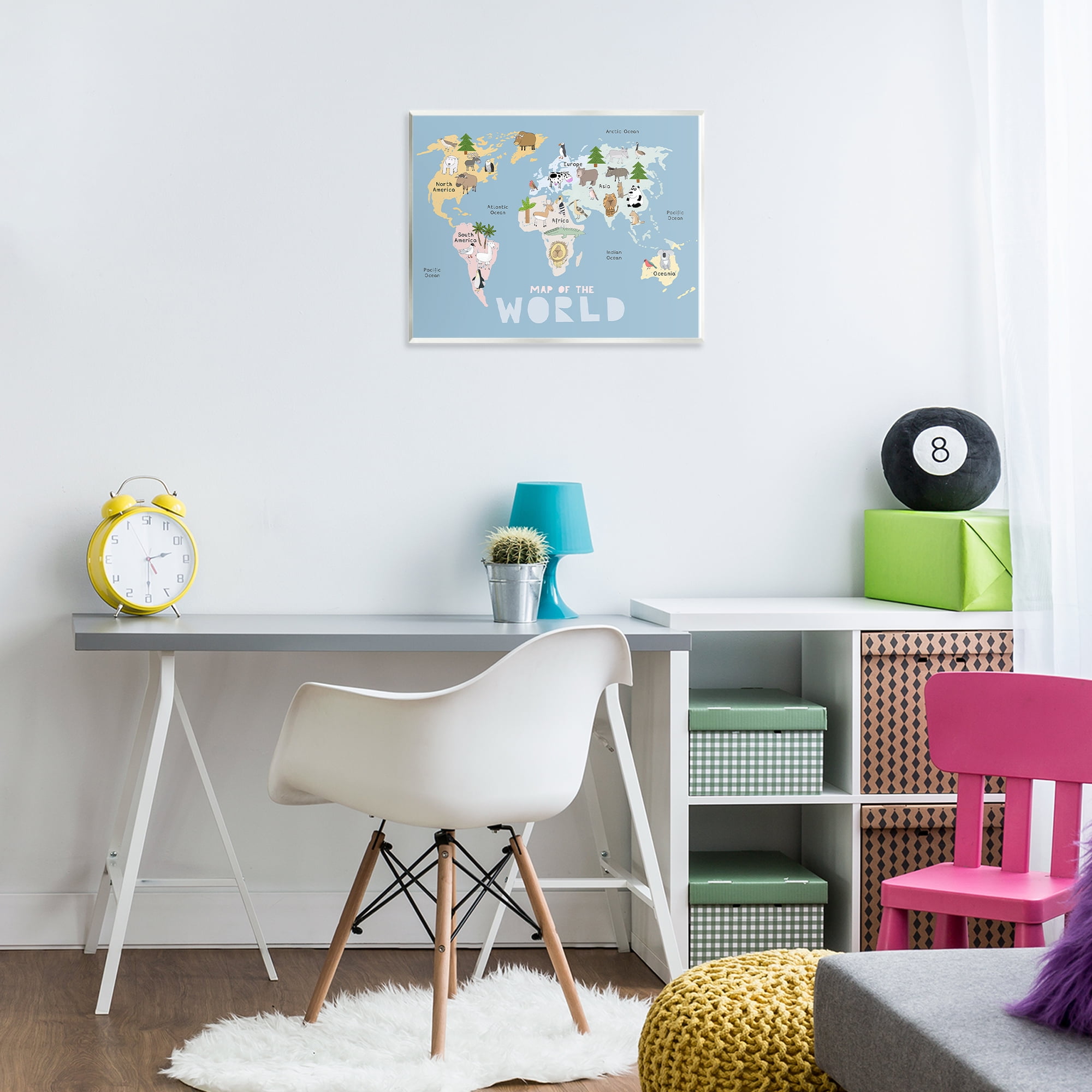 Kid's Map Of World Blue Wall Plaque Art, design by Carla Daly