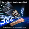 thumbnail image 2 of Cargador Para Auto Carro 38w Carga Rápida Con Cable Tipo C Pd 20w Y Qc 3.0 Usb 18w U-volt, 2 of 8