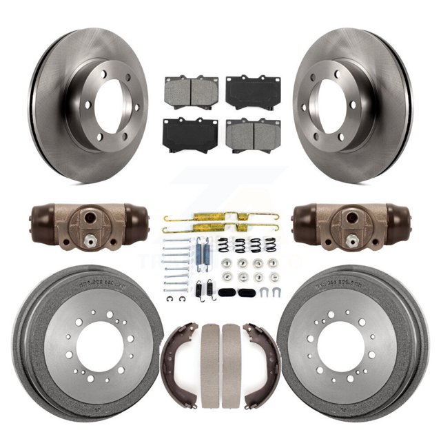 Transit Auto Front Rear Disc Brake Rotors Semi-Metallic Pads and Drum Kit (9Pc) for Car 2000-2002 Toyota Tundra 4.7" Plate Length K8S-102655