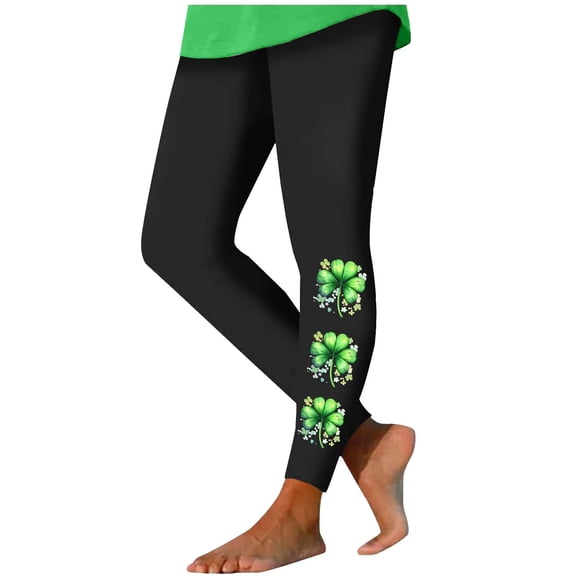 Lorytime St. Patrick's Day Leggings for Womens Patterns Green Trousers Stretchy Hoilday Tights Pants Running Clothes
