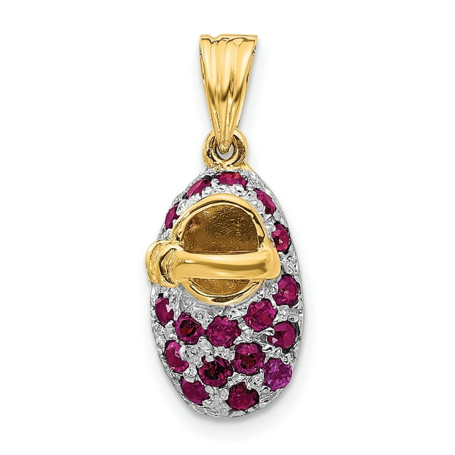 14K Rhodium Plated Yellow Gold & Rhodium Rhodolite Baby Shoe Charm