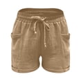 thumbnail image 4 of CPNG Girls Cotton Linen Casual Shorts Elastic High Waist Shorts Solid Color Summer Comfy Loose Drawstring Shorts with Pockets(Khaki,11-12 Years), 4 of 9
