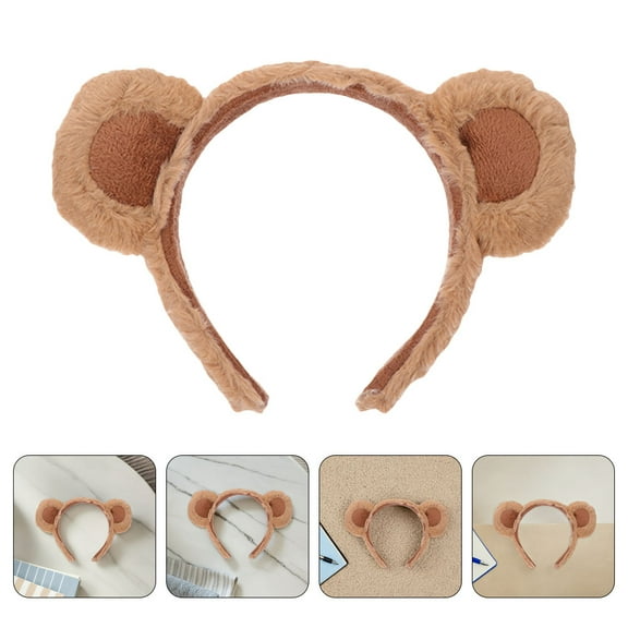 WRITWAA 5Pcs Lightweight Brown Bear Ears Headband Plush Cozy Hairband for Valentines Day