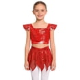 thumbnail image 7 of iiniim Girls Shiny Skirt And Top Set Ballroom Dancewear 2 Piece Dance Outfit for Cha-cha Performance Red 14, 7 of 7