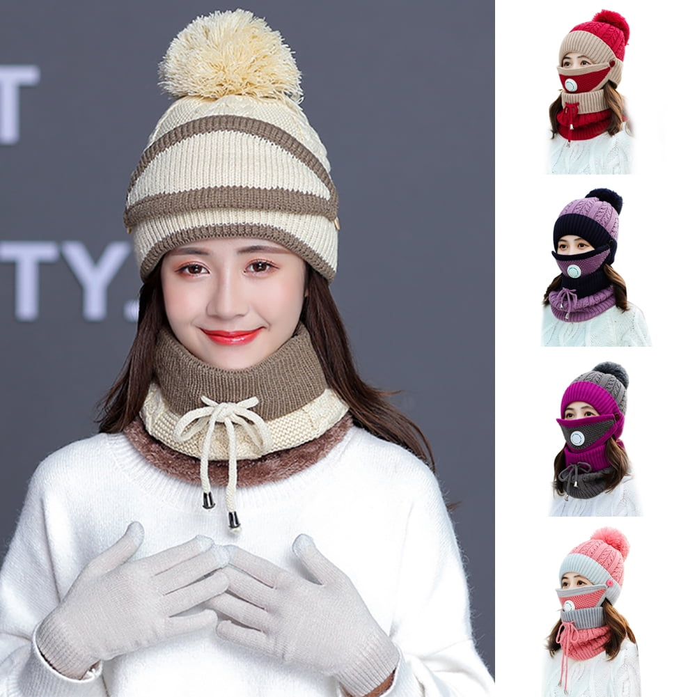 Steger Winter Women Beanie Hat Scarf and Touch Screen Gloves Sets Girls