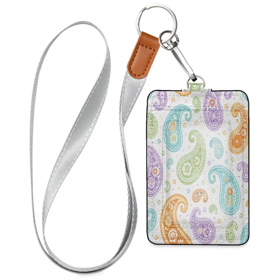 PU Leather Badge Holder Lightweight ID Card Holder with Window Pocket Colorful Paisley Pattern