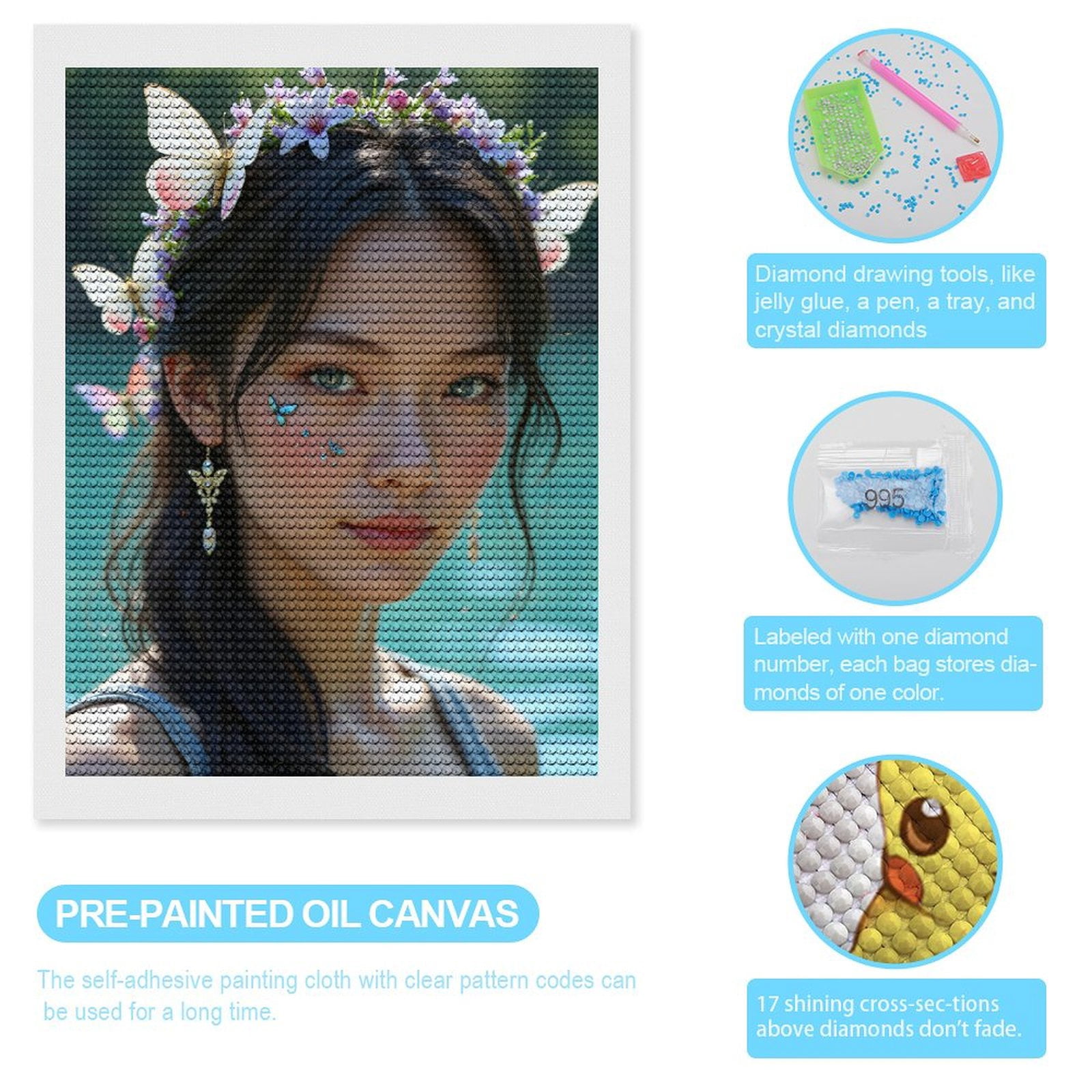 Diamond Art Kits for Adults, Butterfly Floral Face Art Portrait 5D Diamond Painting Kits for Adults Beginners, DIY Full Drill Diamond Painting, Gem Art and Crafts 12x16