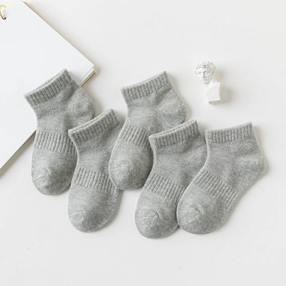 Long Socks for Boots 5 Pairs Kids Ankle Socks Boys Girls Cotton Solid Color Dress Socks for School Uniform, Sports and Casual Wear Vintage Socks Gray 6Y