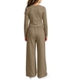 thumbnail image 6 of hotojiny Girls 2 Piece Outfit Long Sleeve Front Ruched Slim Fit Top Elastic Waist Wide Leg Pants Set Kids Fall Casual Clothes(Brown,5-6 Years), 6 of 6