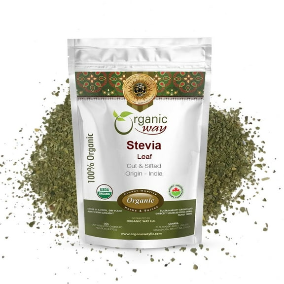 Organic Way Stevia Leaf Cut & Sifted (Stevia Rebaudiana) - Kosher & USDA Certified | Non-GMO & Gluten Free | Natural Sweetener | 100% Raw from India (1/4 lbs / 4oz)