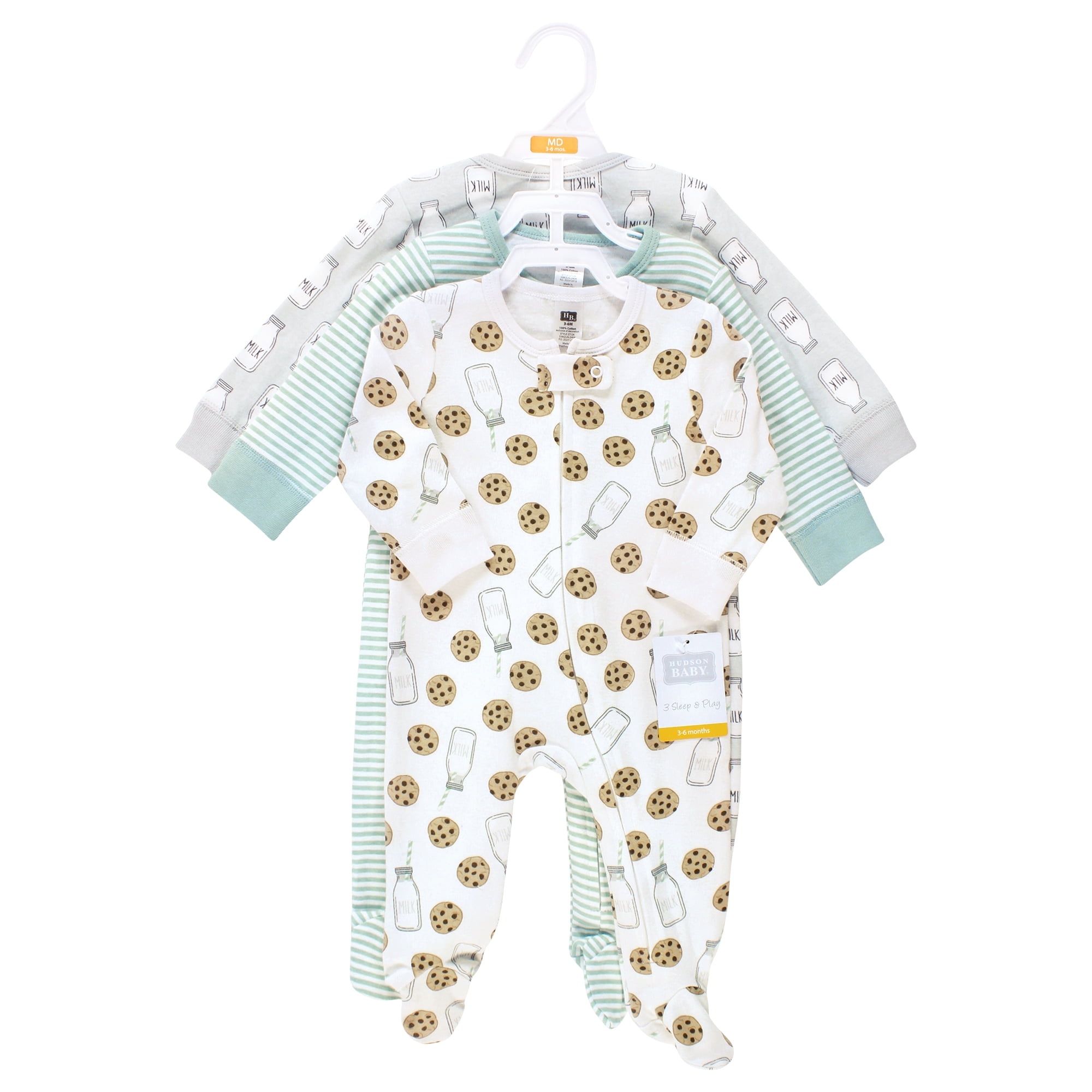 Hudson Baby Unisex Baby Cotton Sleep and Play, Mint Gray Milk And Cookies, 6-9 Months