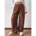 thumbnail image 5 of Women's Solid Corduroy Drapey Loose Wide Leg Casual Long Pants Dark Brown XXL, 5 of 10