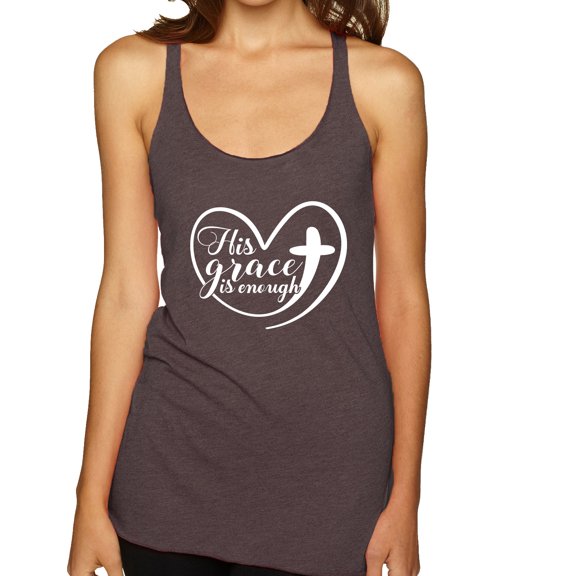 Wild Bobby His Grace Is Enough Heart Inspirational/Christian Women Tri-Blend Racerback Tank Top, Brown, Small