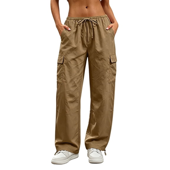 Plus Size Cargo Pants For Women Classic Casual With Pockets Straight Leg Everyday Wear Multi Pocket Summer Easy Care Travel Outfit Polished Casual Wear For Trips Khaki C S