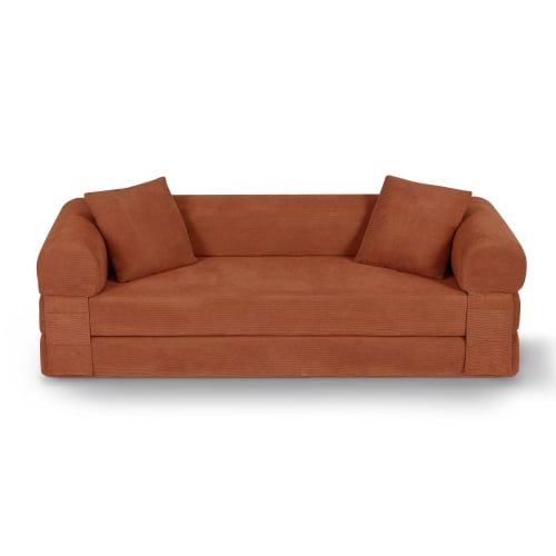 Convertible Sofa Bed Couch, 80 Inch Boneless Folding Sleeper Sofa Queen with Storage and Corduroy Fabric for Living Room, Orange
