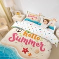 thumbnail image 3 of jejeloiu Cute Hello Summer Bedding For Girls,Beach Starfish Print Duvet Cover Full,Blue Beige,Polkadot Reversible,3 Pieces,1 Duvet Cover and 2 Pillowcases, 3 of 6