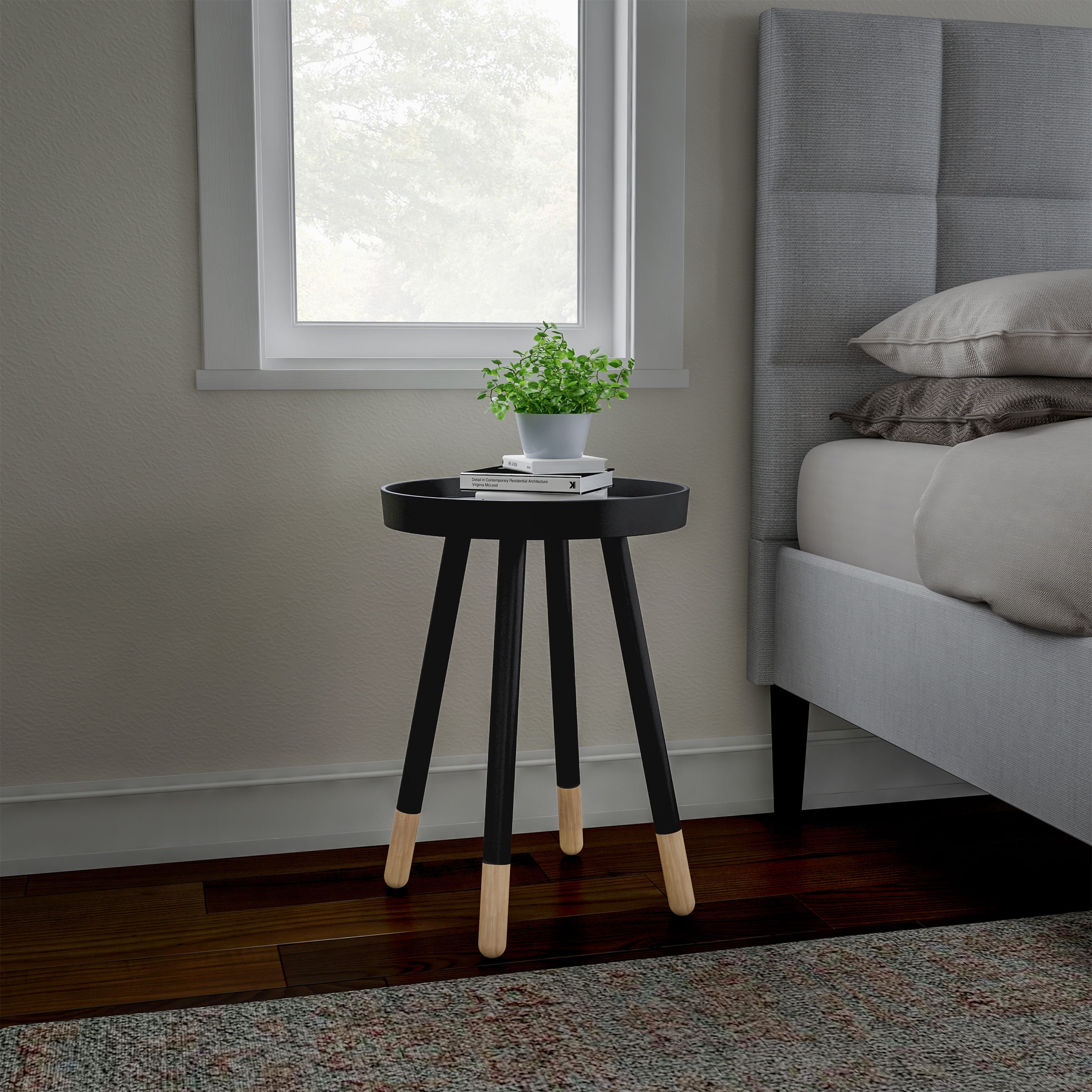 Lavish Home Round Side Table – Modern Wooden Stand with Tray Lavish Home Round Side Table – Modern Wooden Stand with Tray
