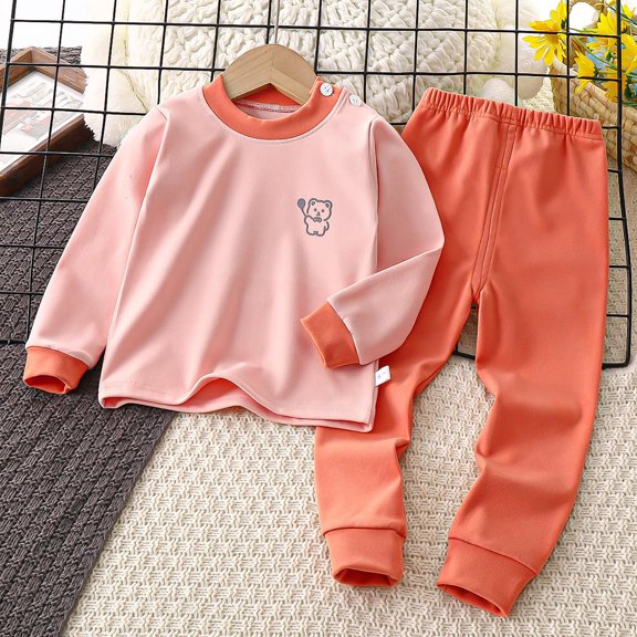 Huowey Baby Girls Clothes Fall Outfits Long Sleeve Loungewear Tops And Pants 2 PC Set Cartoon Solid Color Crew Neck Winter Warm Casual Daily Homewear Cute Outfit,Orange,3-4 Years