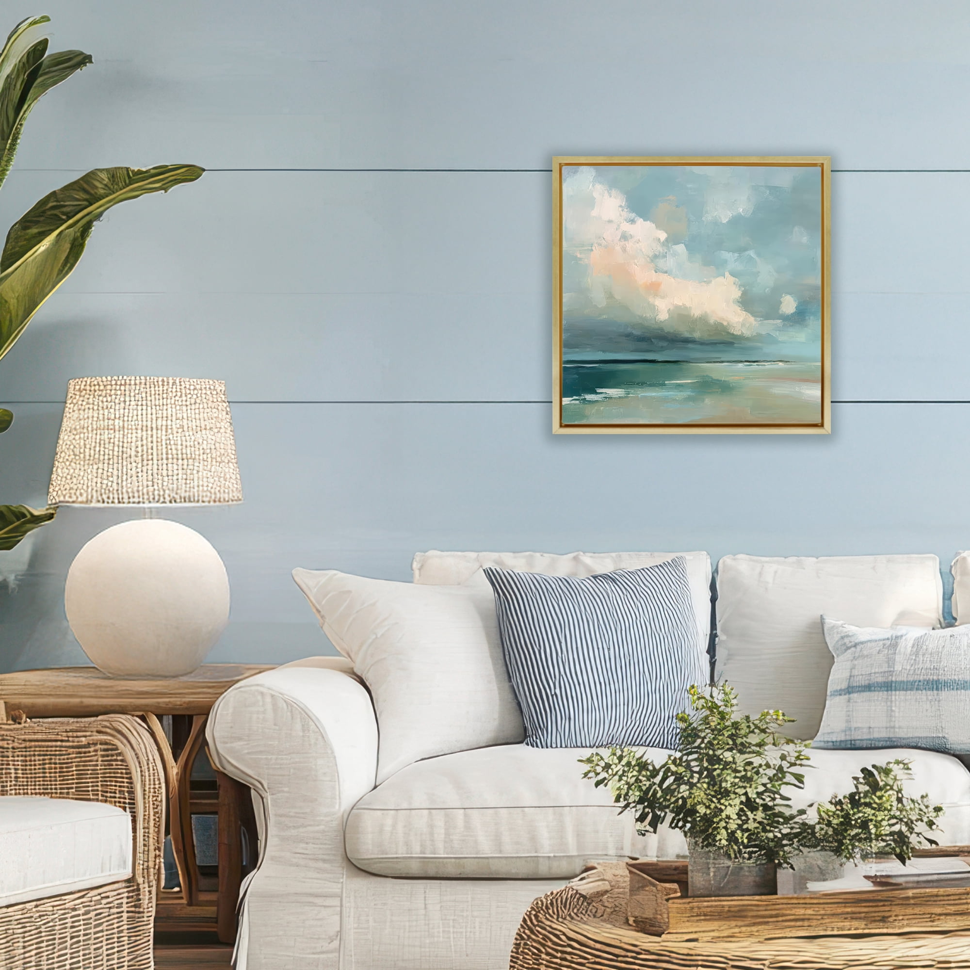 Stupell Industries Stormy Beach with Overhead Clouds Gold Framed Floater Canvas Wall Art, design by Kim Curinga