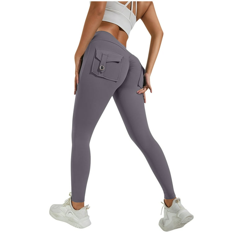 Cyinyin Leggings for Women Workout Sets for Women Women's Solid Color  Casual Work Clothes Pocket Sports Fitness Pants Foldover Yoga Pants Dark  Gray M