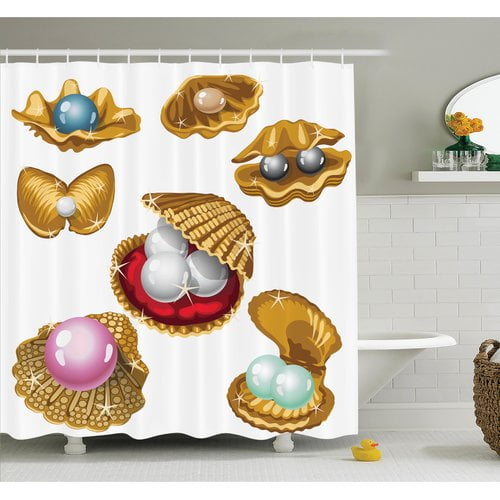 Ambesonne Gold Shell Gleams Art Shower Curtain Set