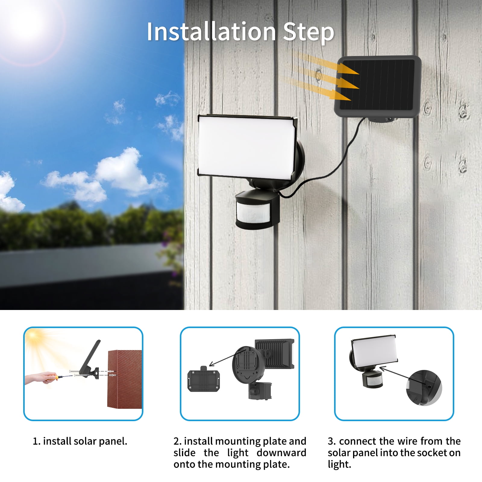 Hyper Tough Single Head LED Solar Motion Sensing Security Flood Light, Black, 1000 Lumens