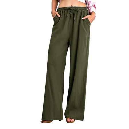 

Women s Loose Baggy Pajama Trousers Elastic Waist Straight Wide Leg Pants Yoga Drawstring Trousers Palazzo Pants Homewear